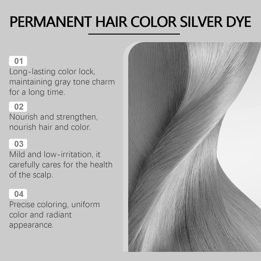 Permanent Silver Gray Hair Dye Cream for Vibrant Color Coverage