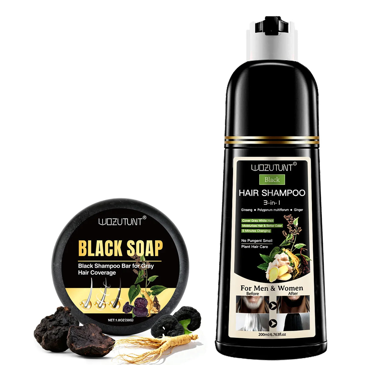 3 in 1 Black Hair Dye Shampoo and Soap for Gray Hair Coverage - 24