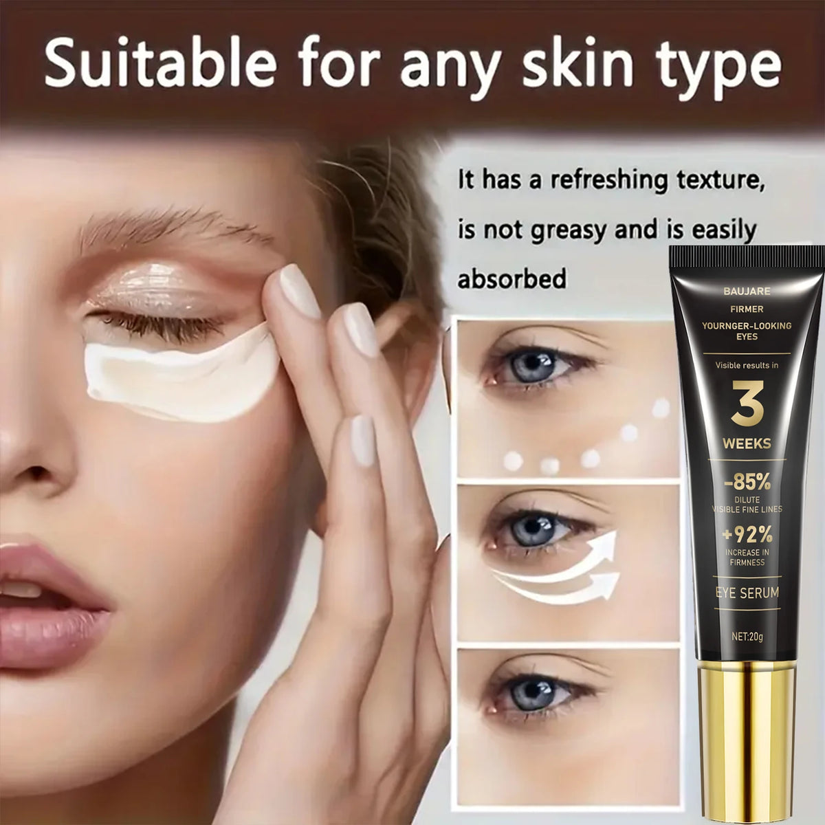 Baujare Retinol Caffeine Eye Serum for Dark Circles and Fine Lines