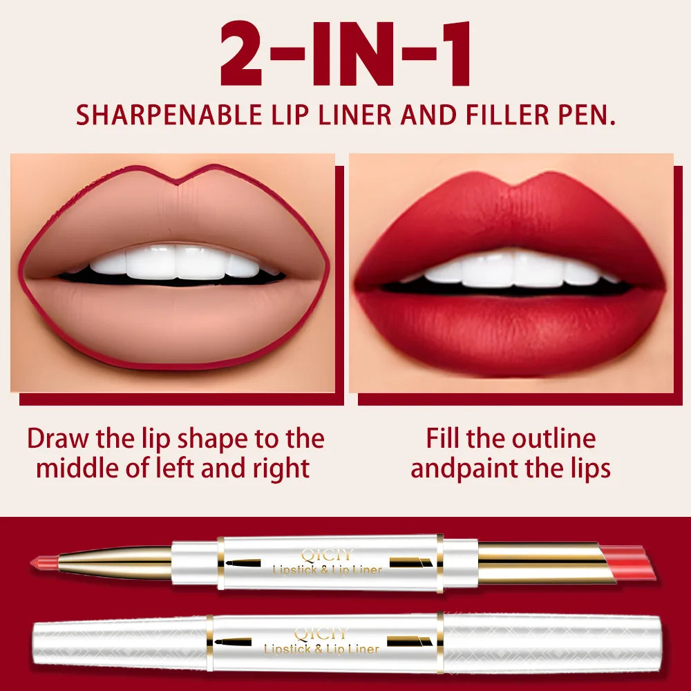 QICIY Dual Ended Lipstick and Lip Liner Long Lasting Waterproof Makeup