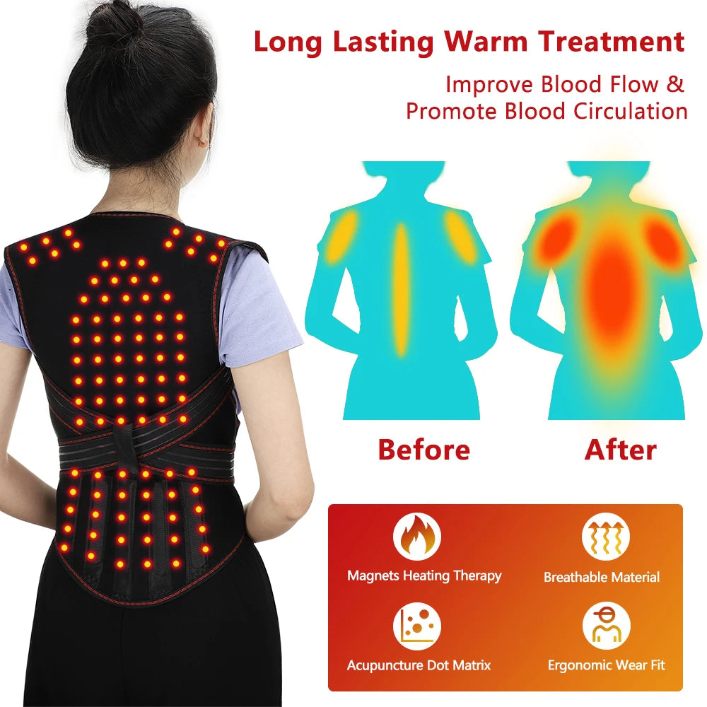 Self-Heating Magnetic Back and Shoulder Support Brace - 4