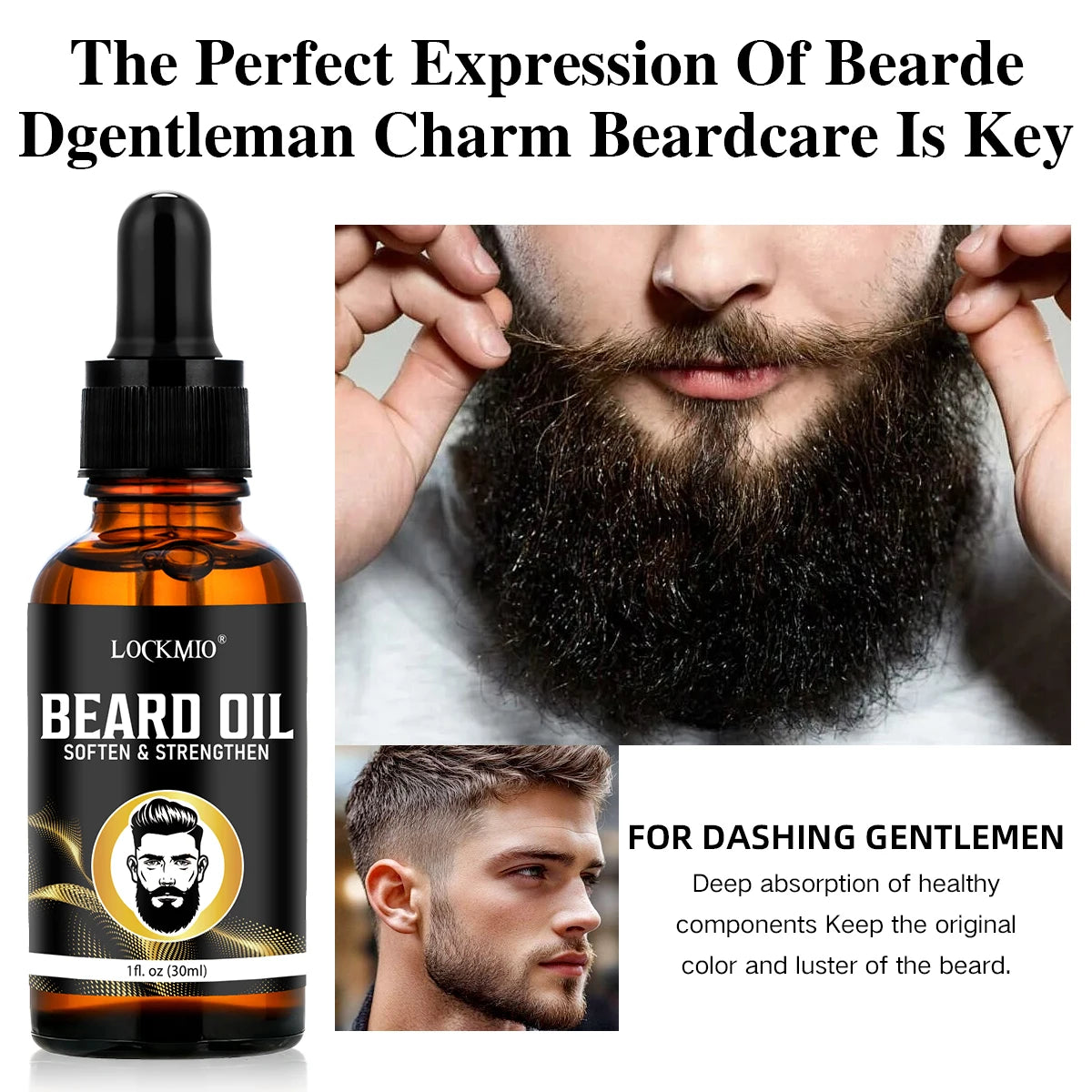 LOCKMIO Beard Care Kit Men Grooming Set Oil Balm and Styling Tools - 3