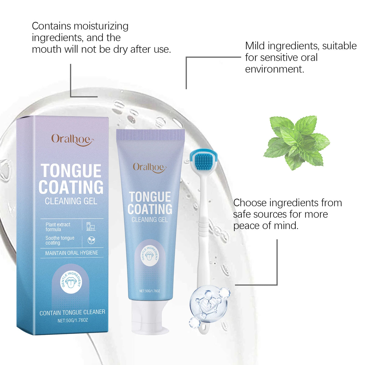 Tongue Cleaning Gel and Brush Kit for Fresh Breath