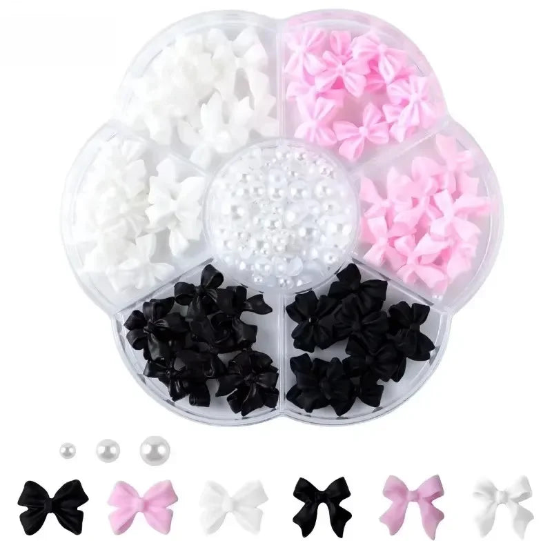 3D Mixed Nail Art Decorations with Bows Flowers and Pearls - 7