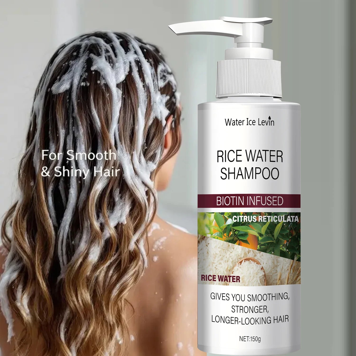 Rice Water Shampoo with Biotin and Keratin for Hair Strengthening