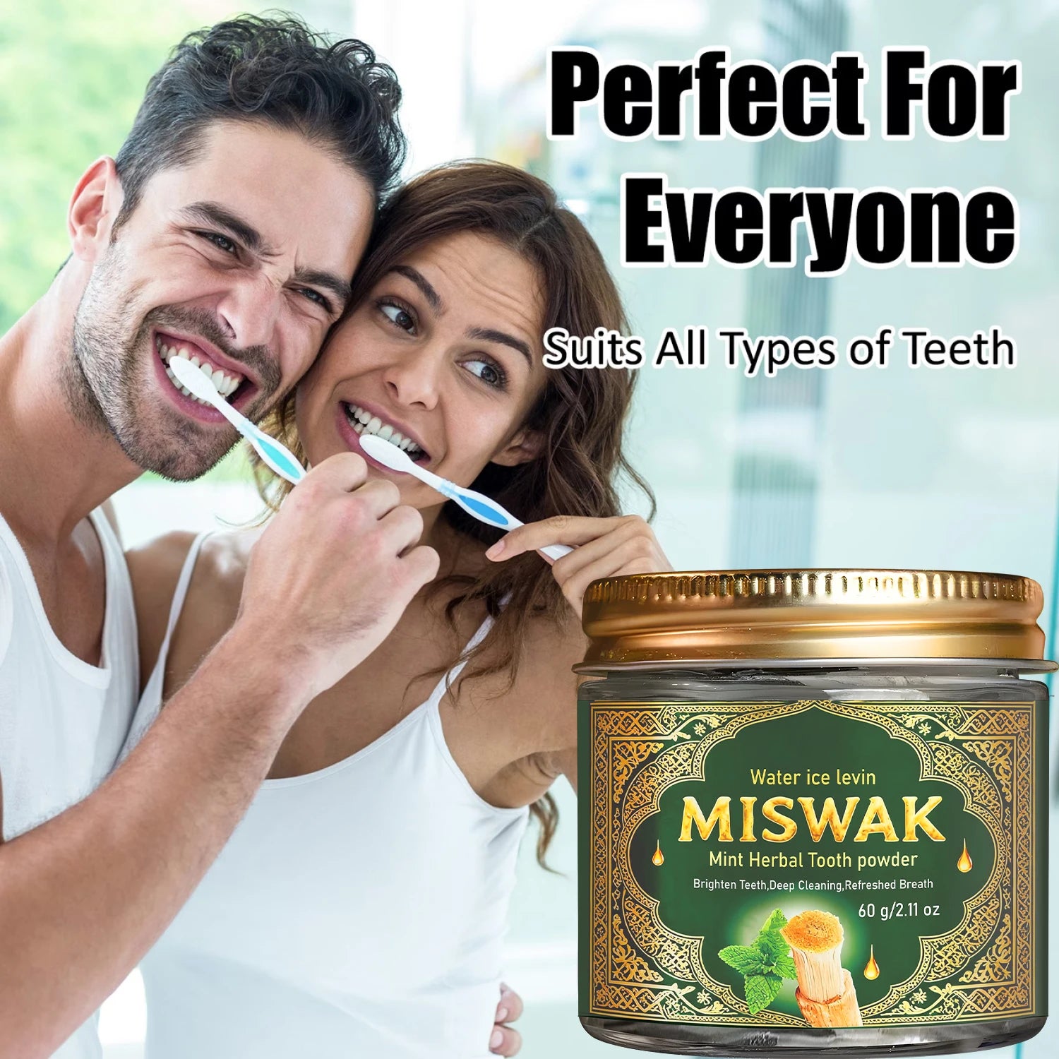 Miswak Mint Herbal Tooth Powder Charcoal Teeth Whitening 60g - 5