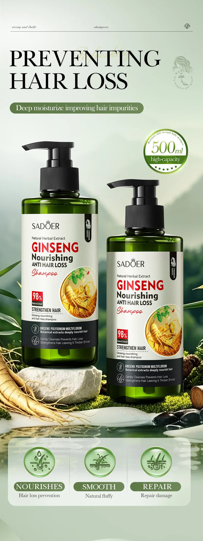 Sadoer Ginseng Anti Hair Loss Shampoo Nourishing Scalp Treatment 500ml - 6