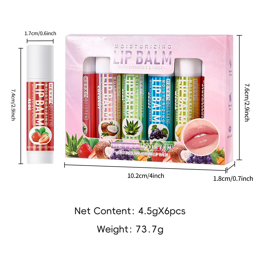 6pcs Fruit Flavor Moisturizing Lip Balm Set Assorted Berry Lip Care