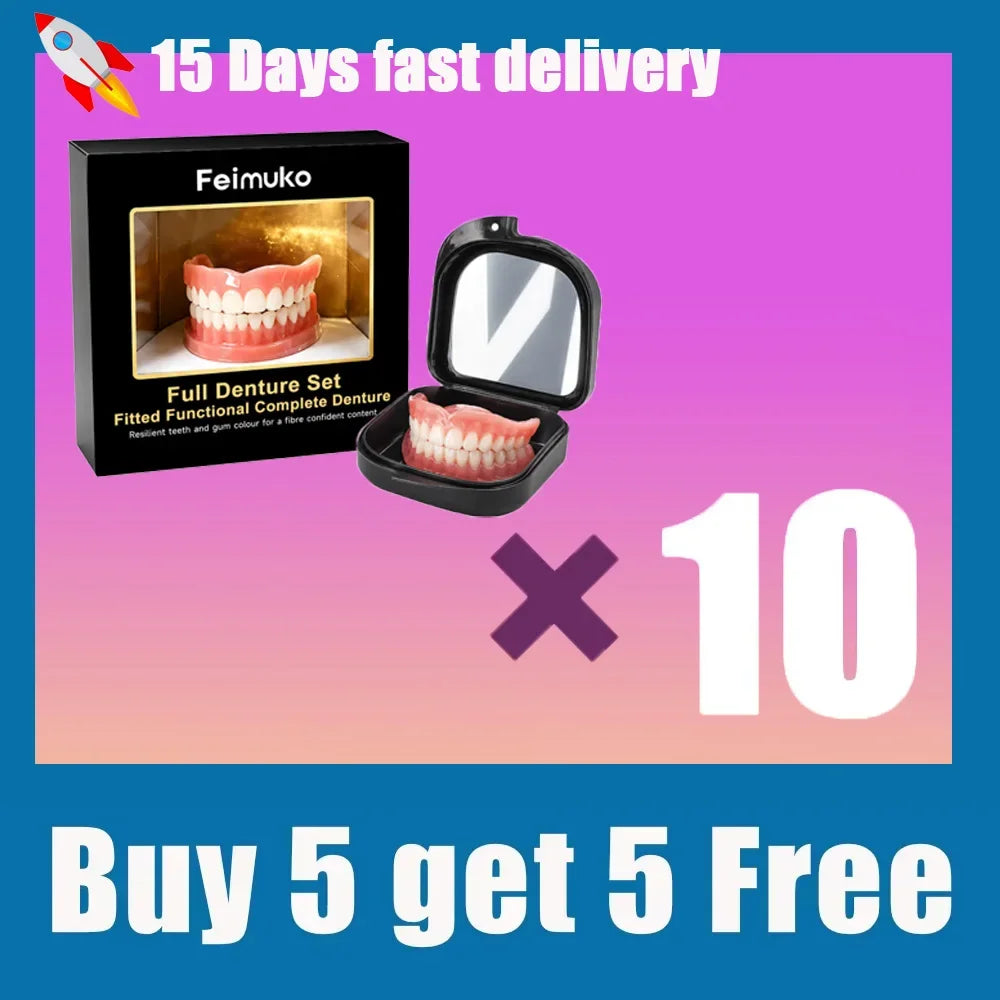Full Set Silicone Snap-On Dentures with Mirror Storage Case - 10