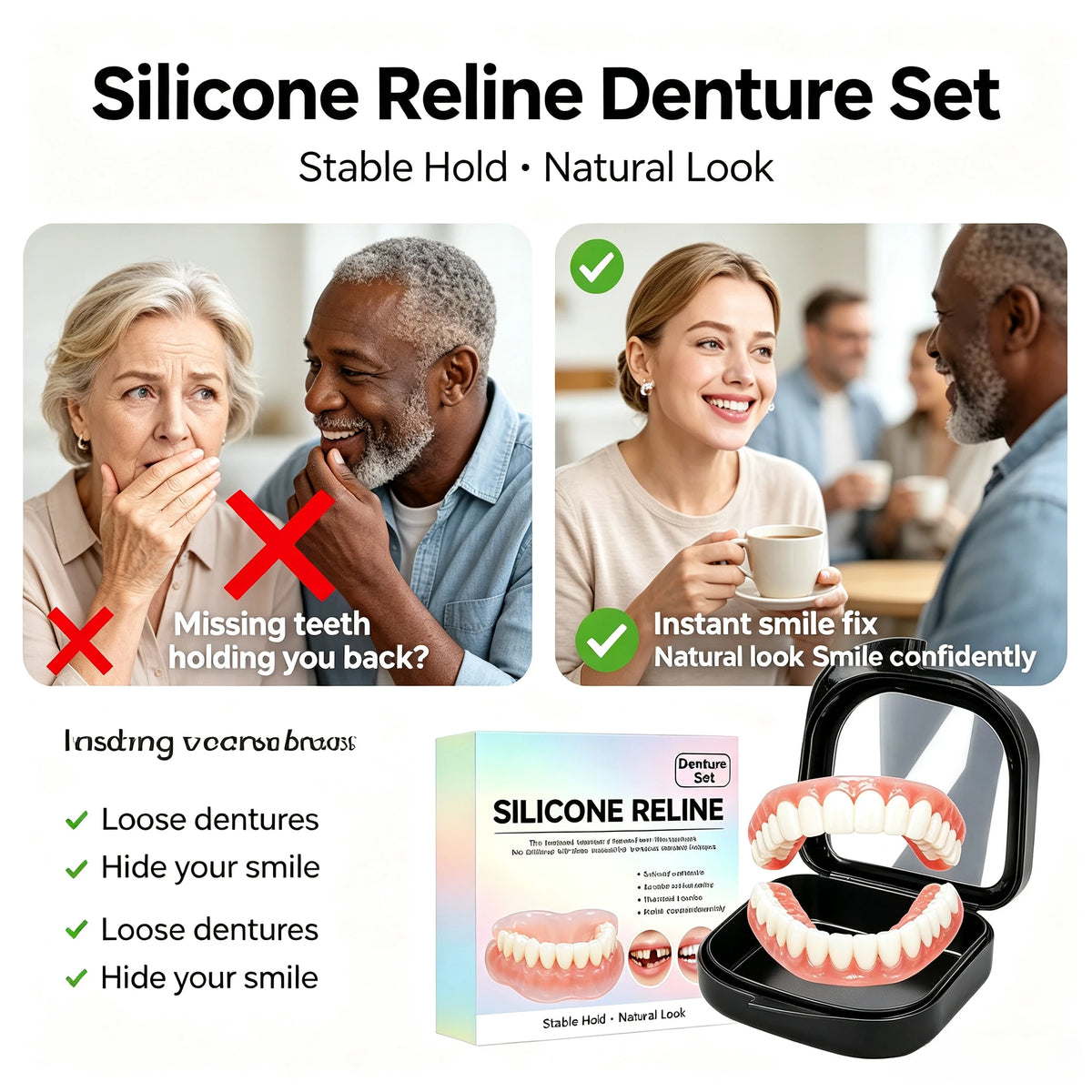 Comfort Fit Silicone Dentures for Instant Smile Correction