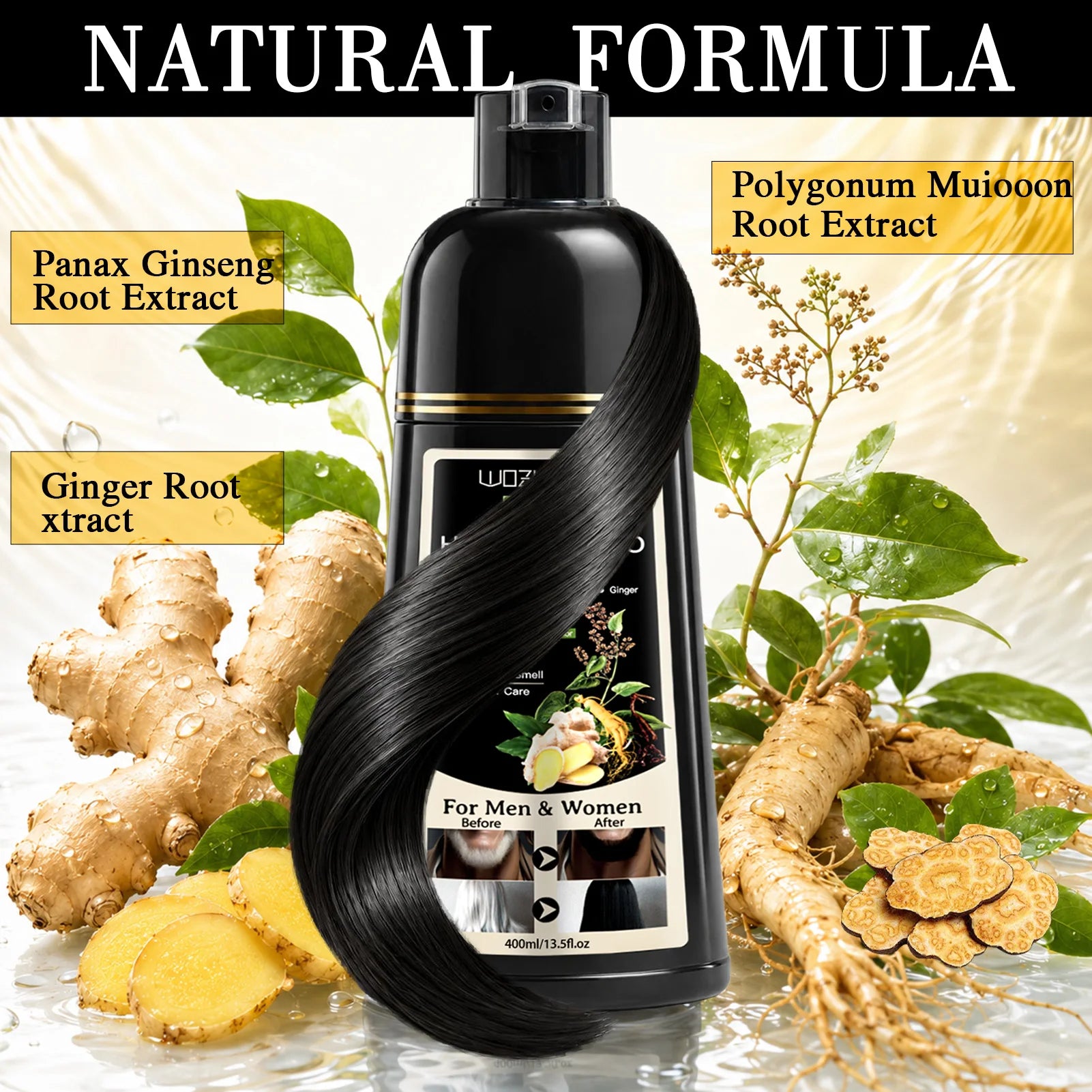3-in-1 Black Hair Dye Shampoo and Rose Peppermint Moisturizing Spray
