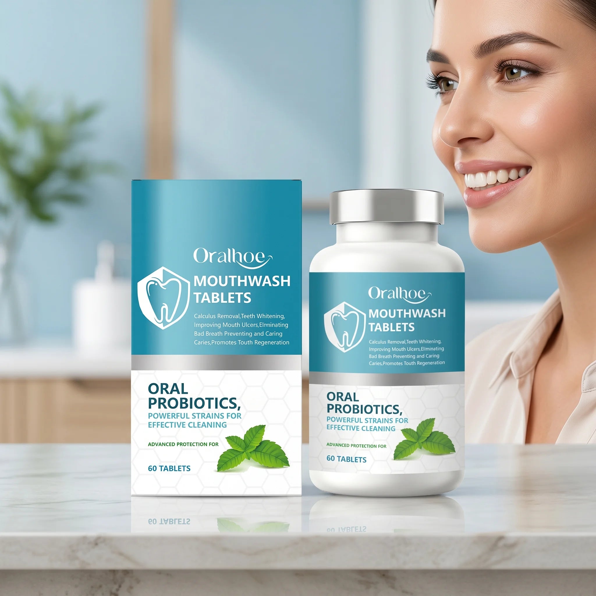 Probiotic Teeth Whitening Mouthwash Tablets for Fresh Breath - 1