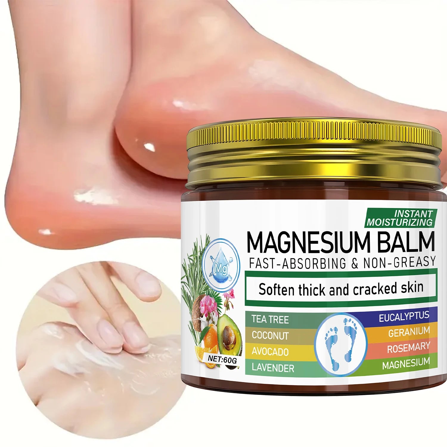 Magnesium Body Balm Fast Absorbing Cream for Dry Cracked Skin - 4