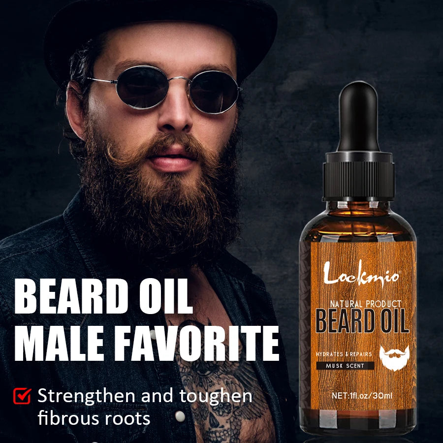 Lockmio Natural Musk Beard Oil and Balm Grooming Kit for Men