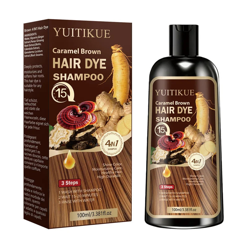 Caramel Brown Hair Dye Shampoo 100ml Plant Extract Grey Coverage