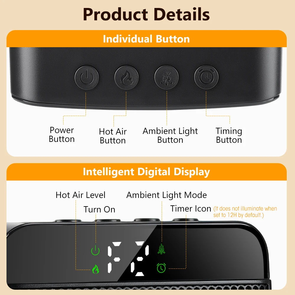 Portable Electric Space Heater with Flame Effect - 22
