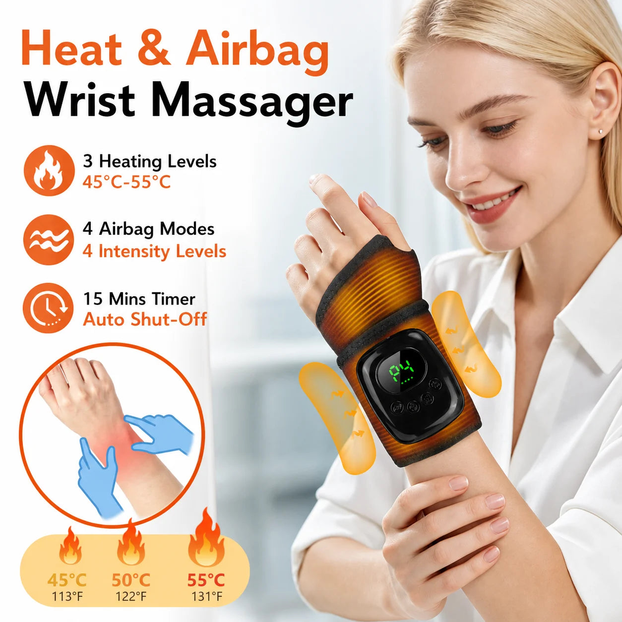 Heated Air Compression Wrist Massager for Pain Relief - 7