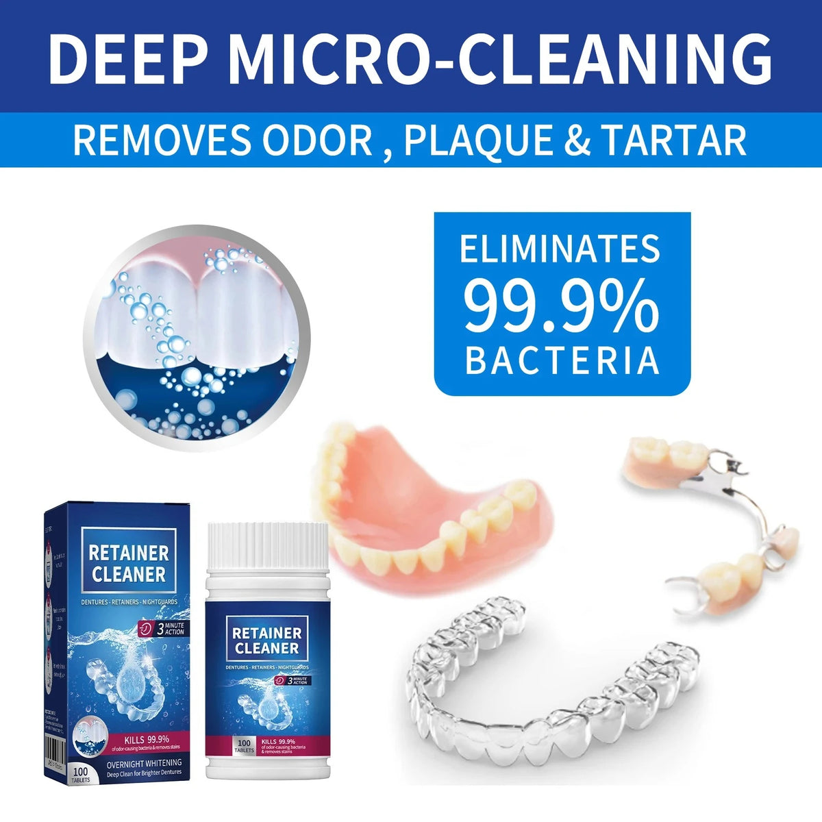 Denture and Retainer Cleaning Tablets for Deep Stain Removal