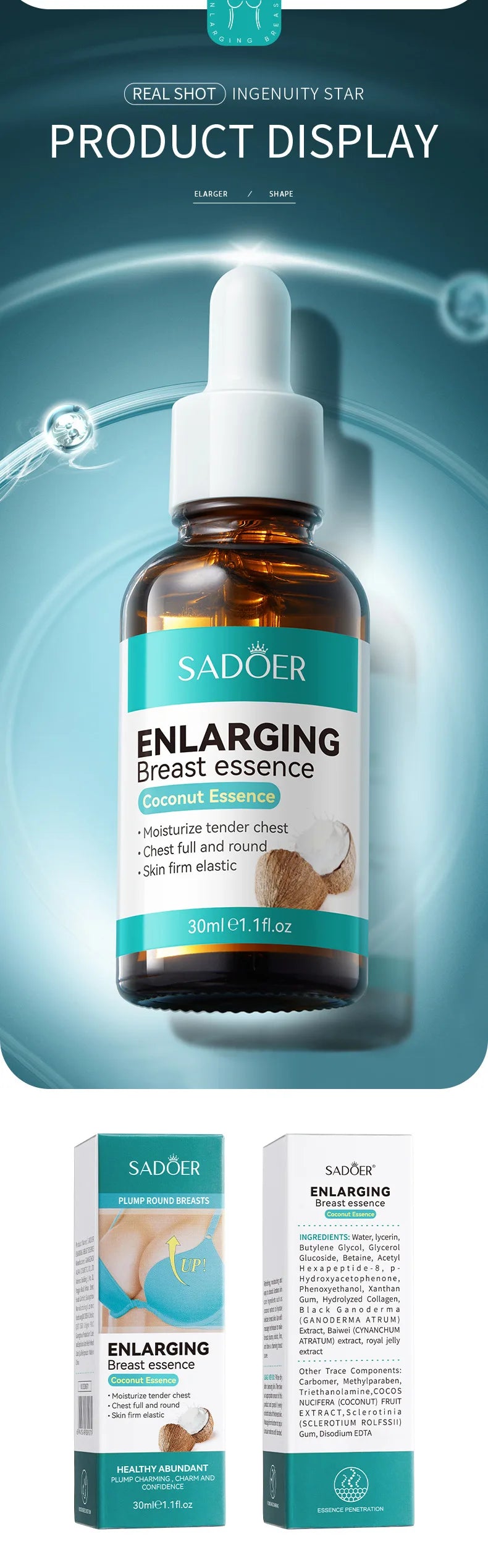Sadoer Breast Enhancement Care Set Firming Cream and Essential Oil