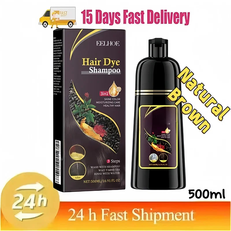 3 in 1 Black Hair Dye Shampoo for Gray Hair Coverage