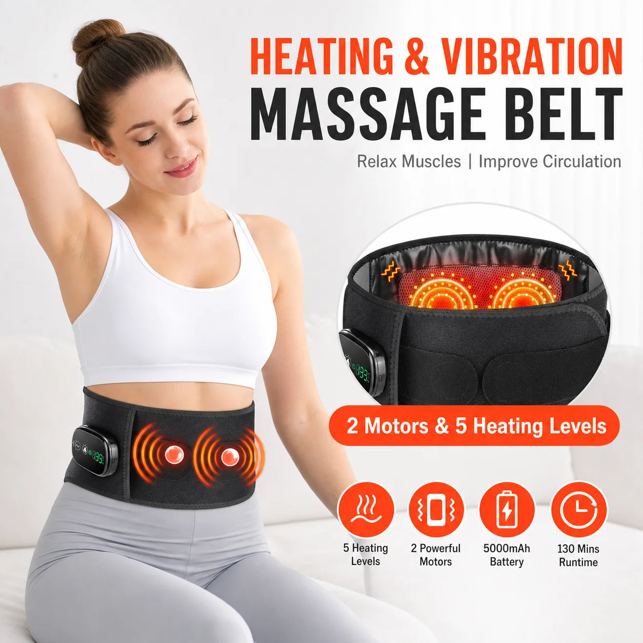 Heated Vibrating Waist Massage Belt for Back Pain Relief - 7
