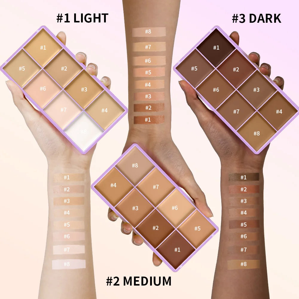 8-Shade Cream Concealer Palette for Face Contouring and Highlighting