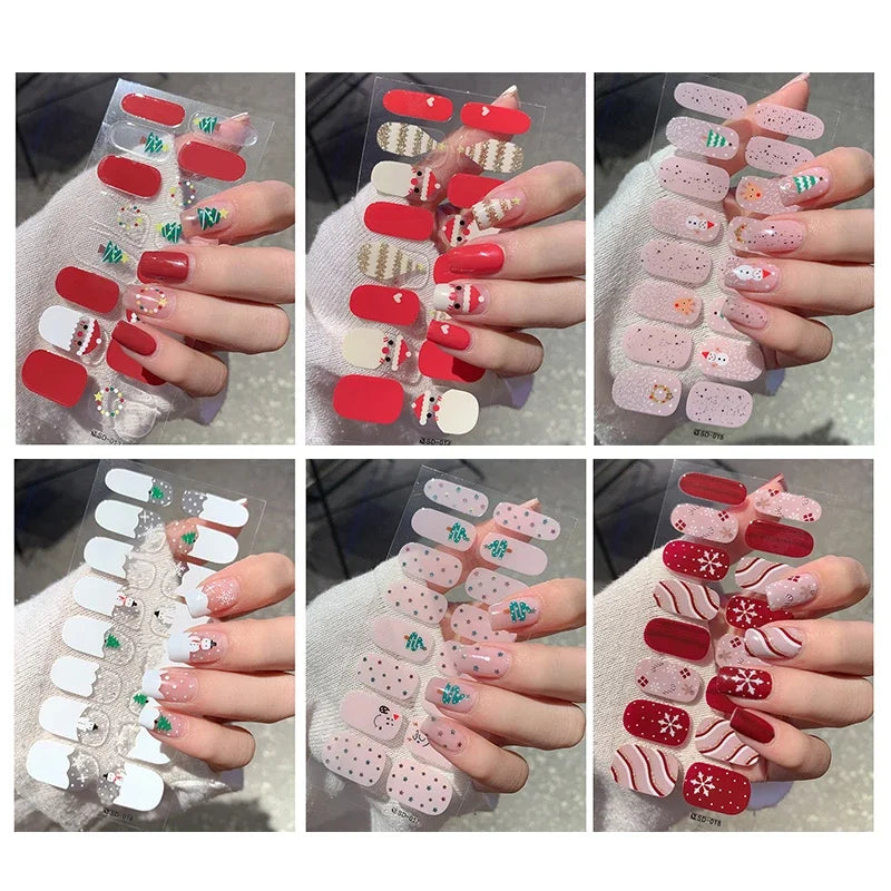 Christmas Semi-Cured Gel Nail Wraps with Winter Snowflake Designs - 6