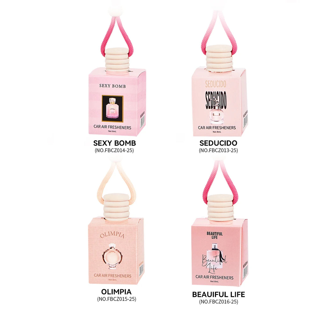 Pink Car Air Freshener Hanging Perfume Diffuser Set 4 Pack