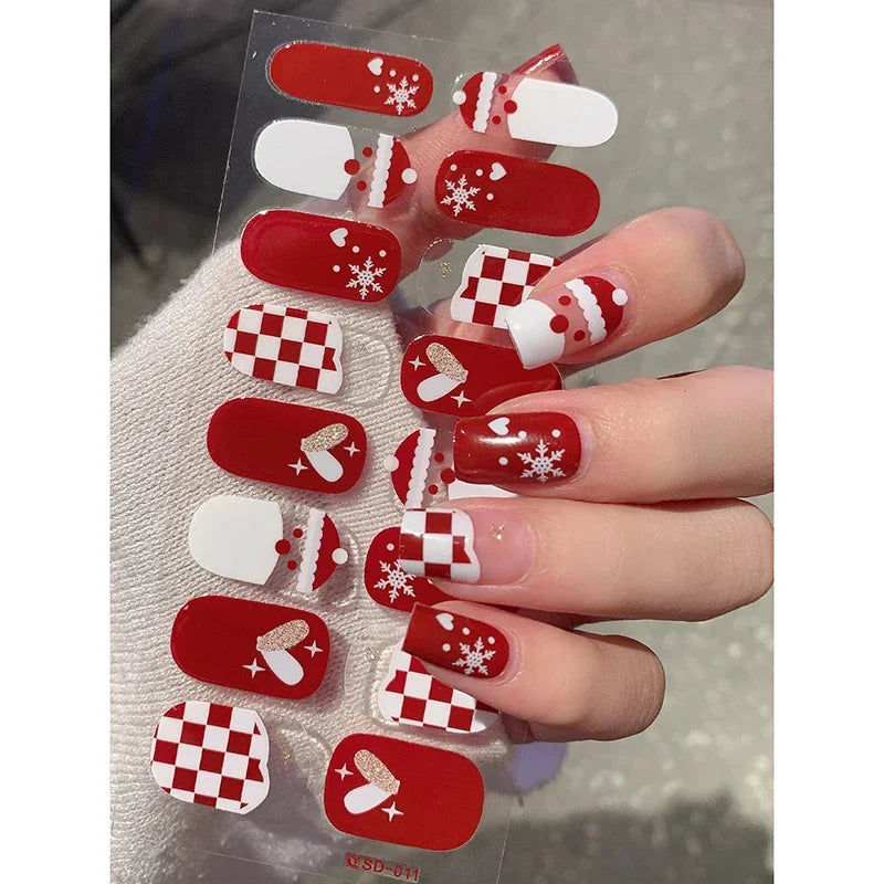 Christmas Semi-Cured Gel Nail Wraps with Winter Snowflake Designs