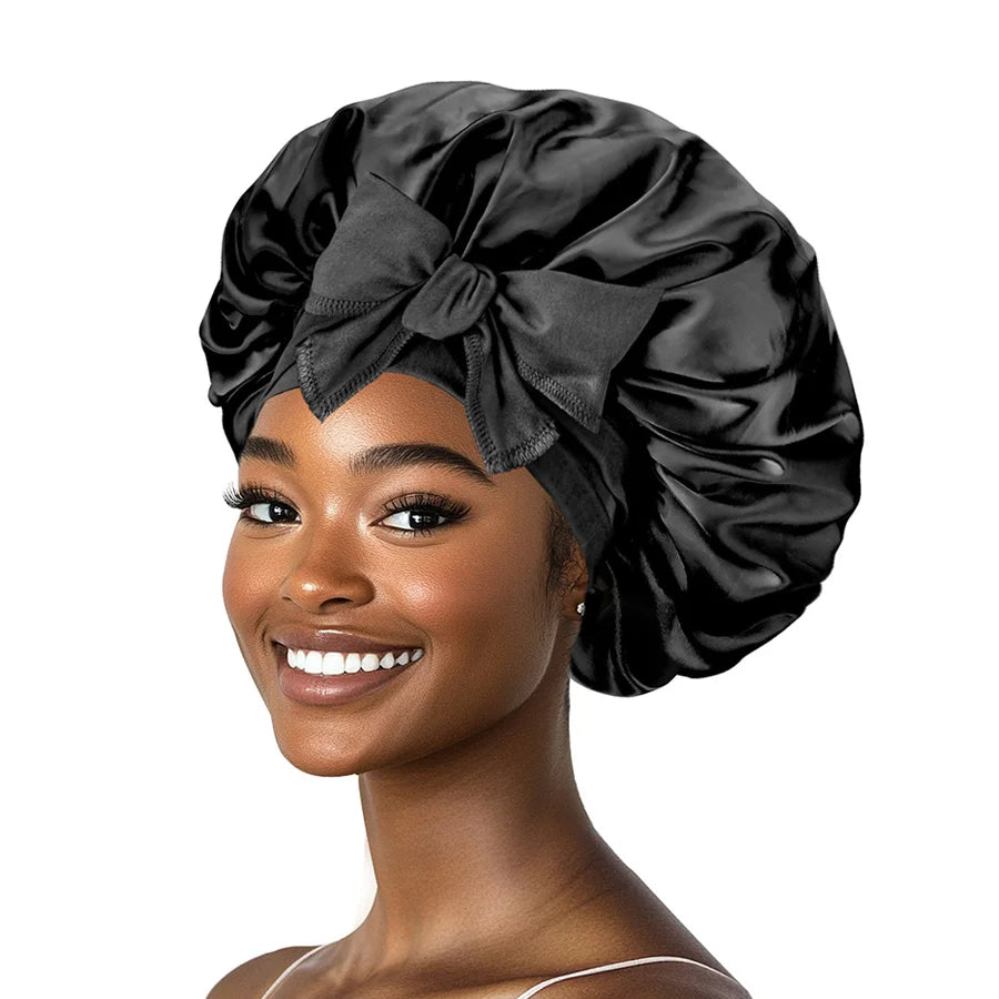 Satin Sleep Bonnet with Adjustable Long Tie for Hair Protection