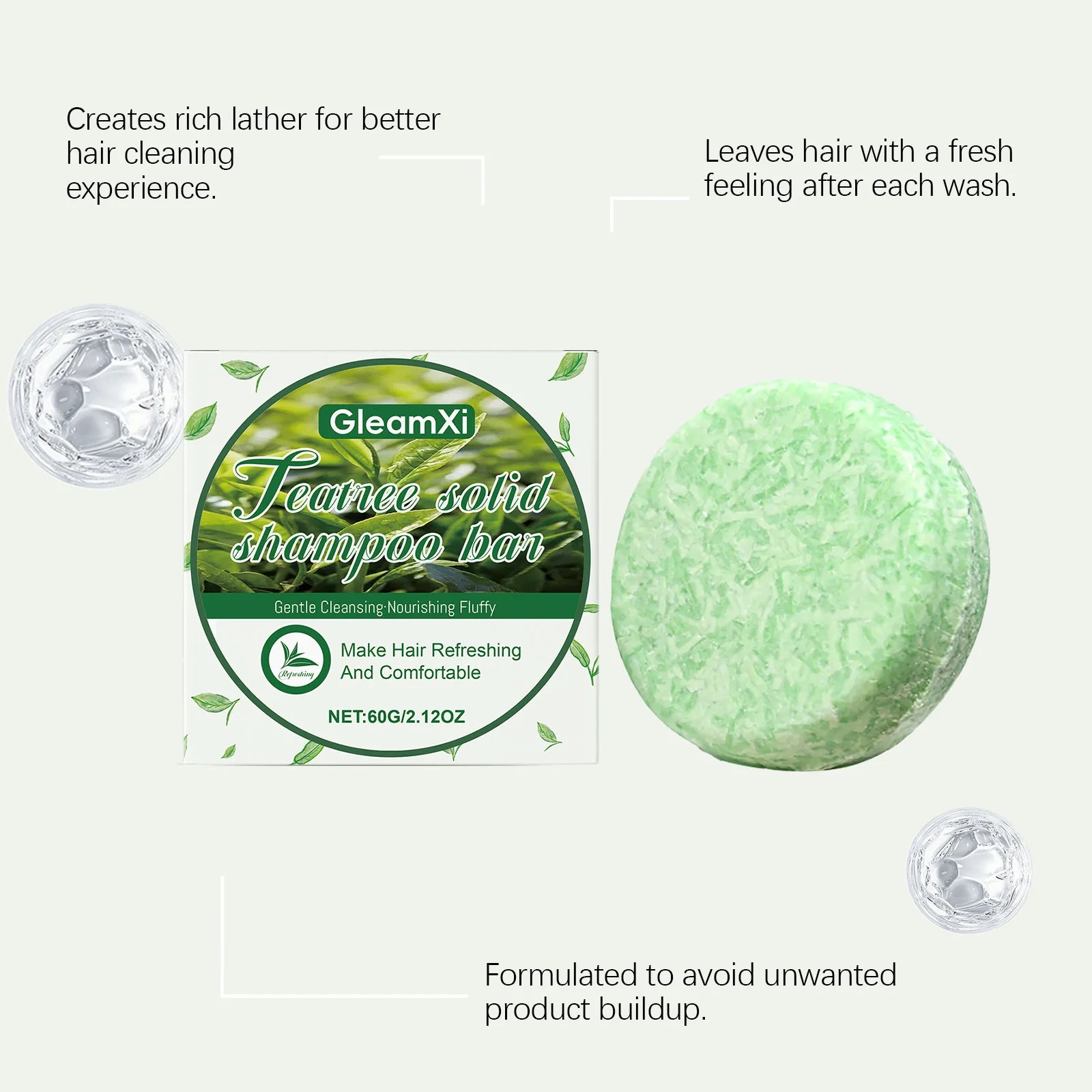 Tea Tree Oil Solid Shampoo Bar 60g Hair Cleansing and Volumizing Soap