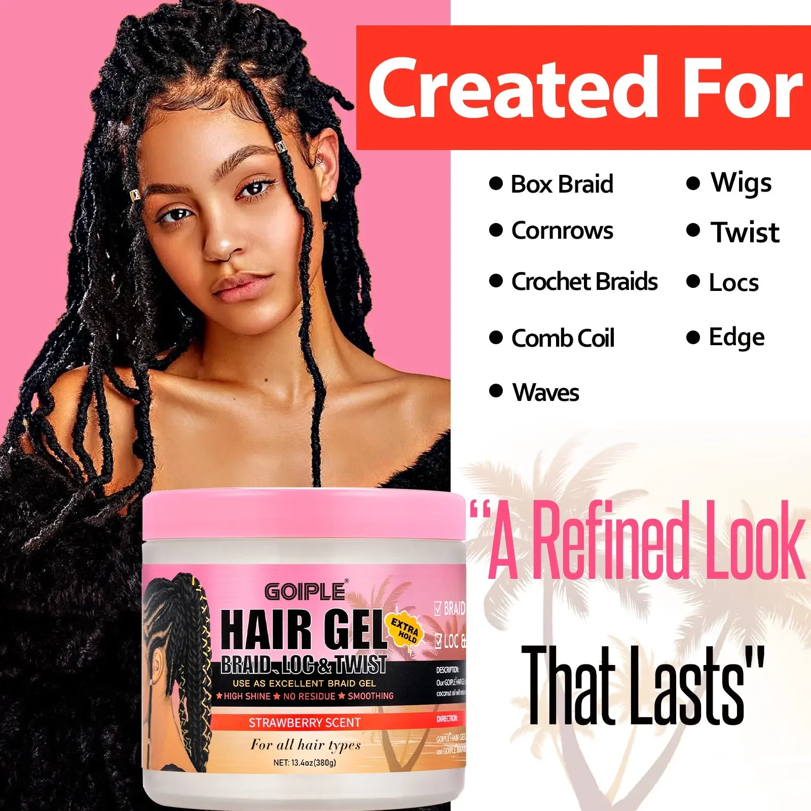380g Strawberry Scent Hair Styling Gel for Braid Loc and Twist