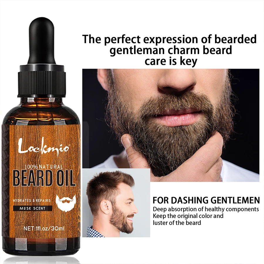 Lockmio Men Beard Oil and Grooming Brush Set Musk Scent - 5