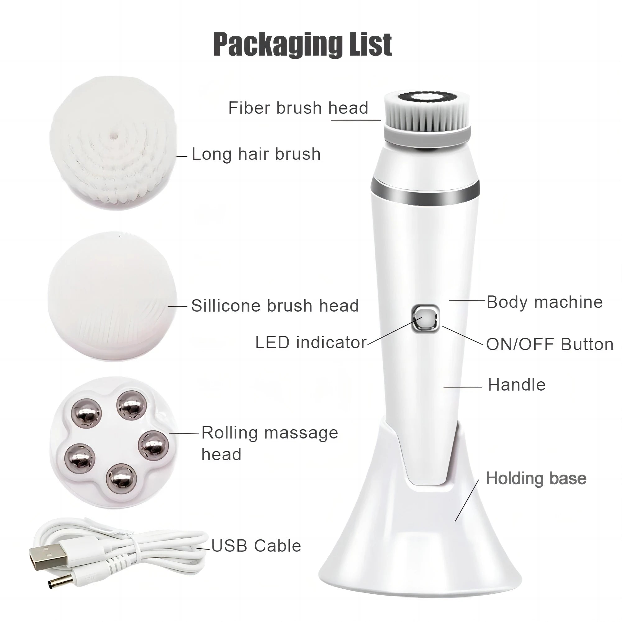 4-in-1 Electric Rotating Facial Cleansing Brush and Massager - 16