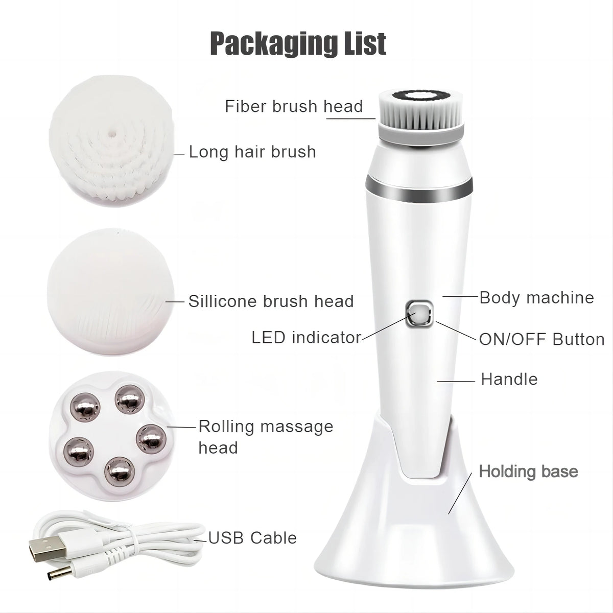 4-in-1 Electric Rotating Facial Cleansing Brush and Massager