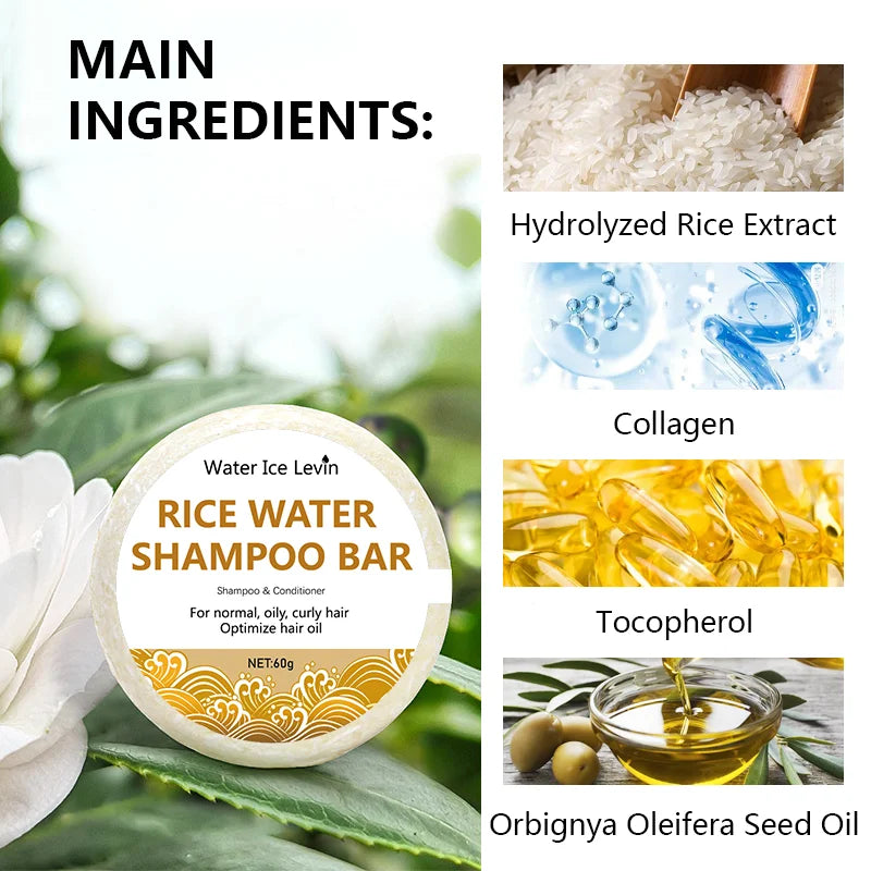Rice Water Shampoo Bar Organic Hair Growth and Conditioning Soap 60g