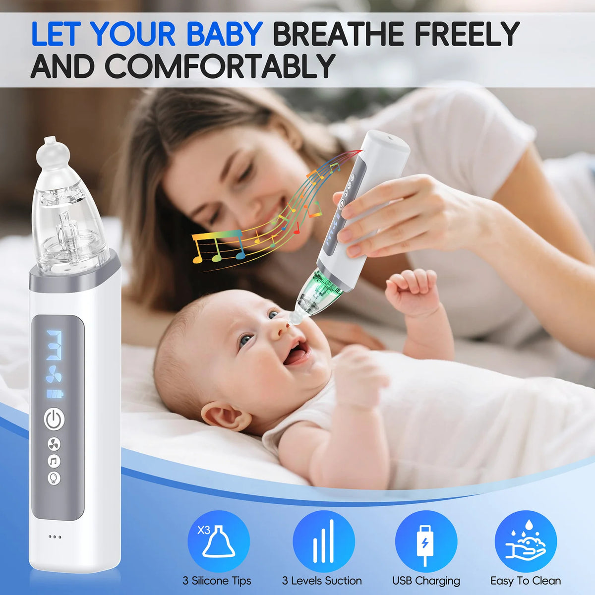 Electric Baby Nasal Aspirator with Music and Adjustable Suction