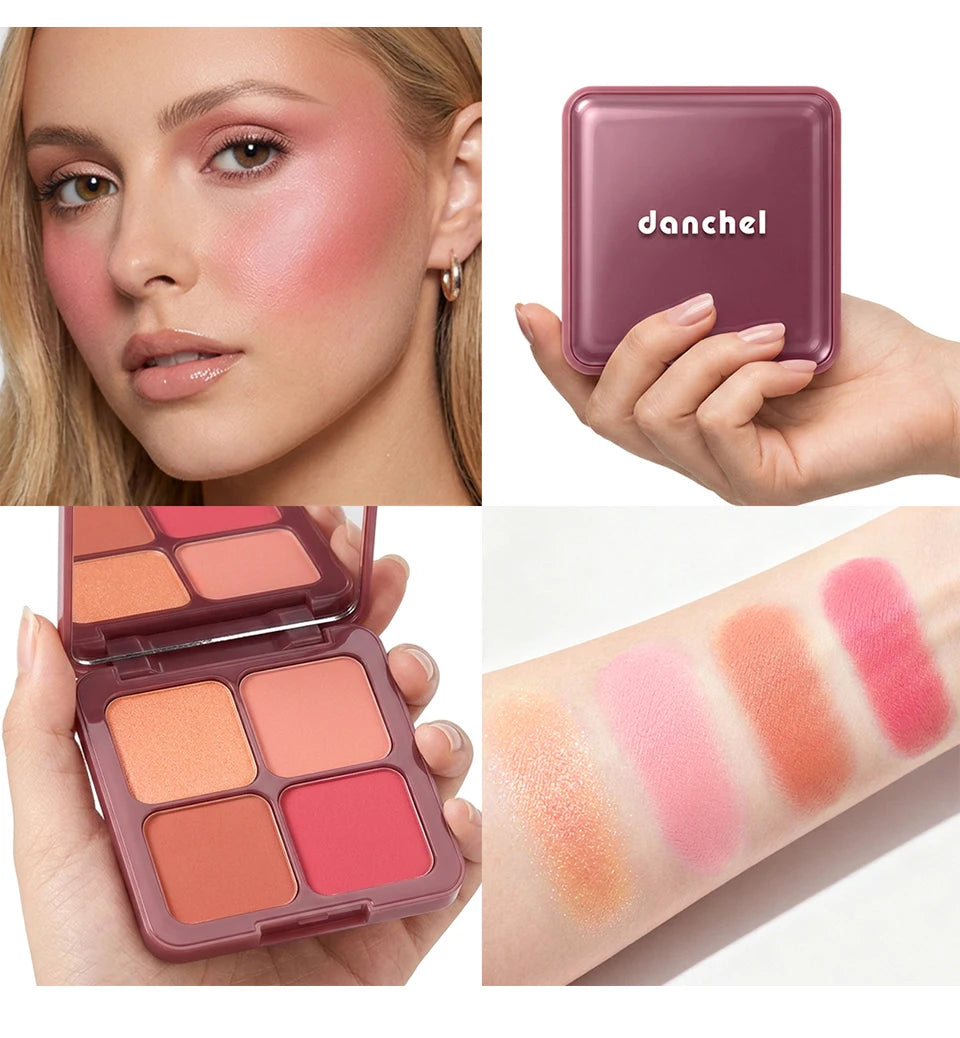 4-Color Matte Pigmented Blush Palette with Brush