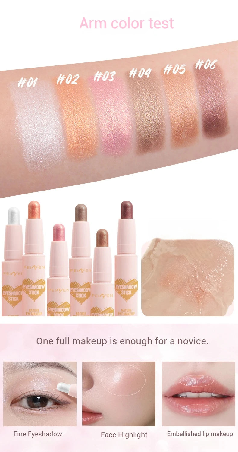 Peiyen 6 Piece Pearlescent Eyeshadow Stick Set Waterproof Shimmer Makeup