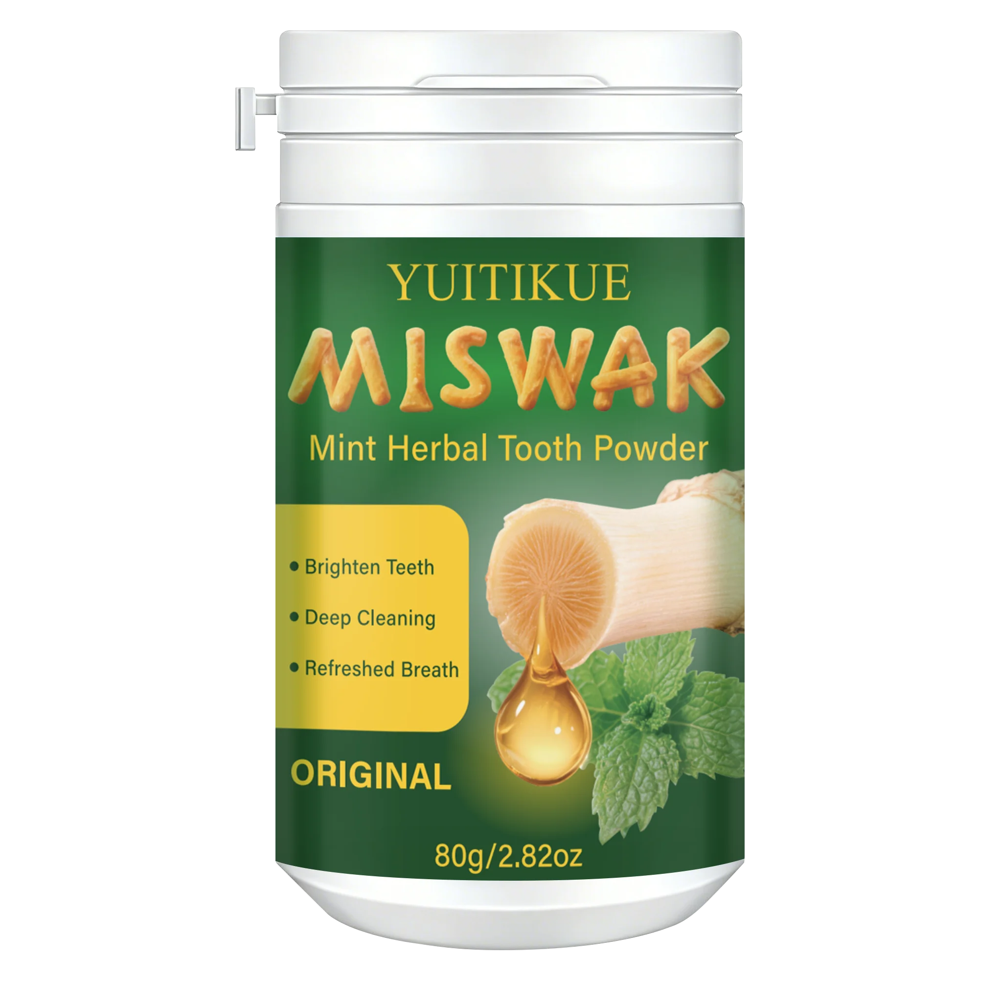 Yuitikue Miswak Mint Herbal Tooth Powder Natural Teeth Whitening 80g - 11