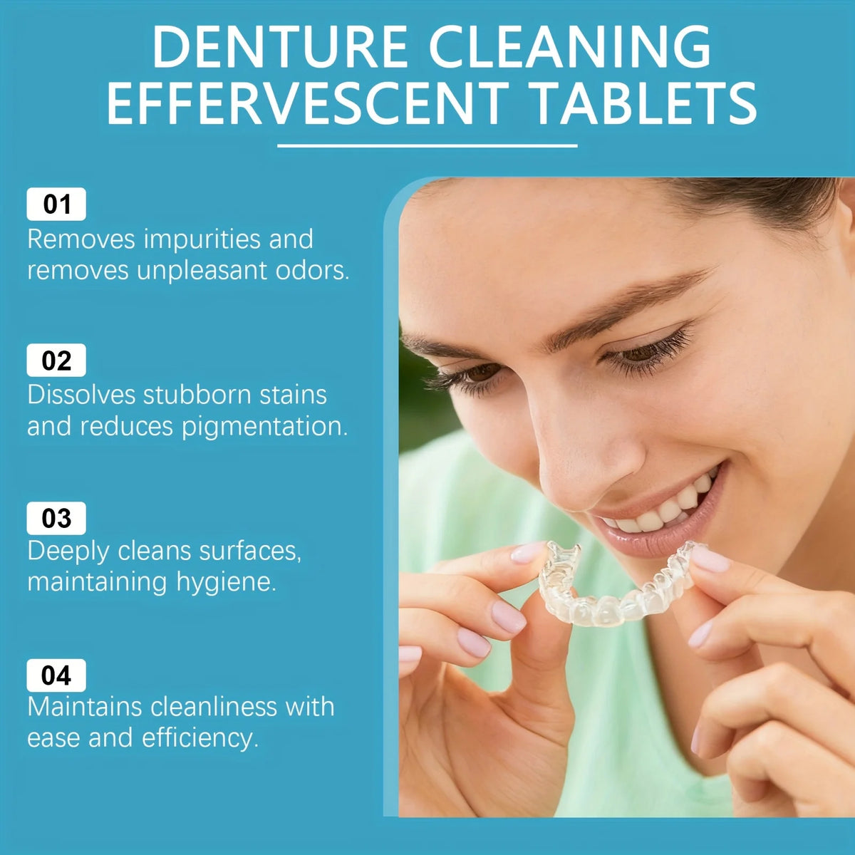 Effervescent Denture Cleaning Tablets for Deep Stain Removal