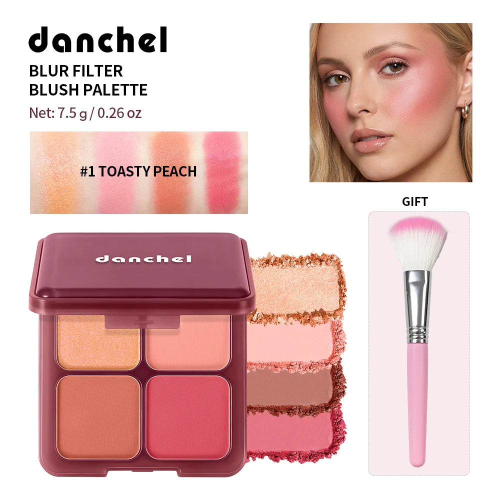 4-Color Matte Pigmented Blush Palette with Brush