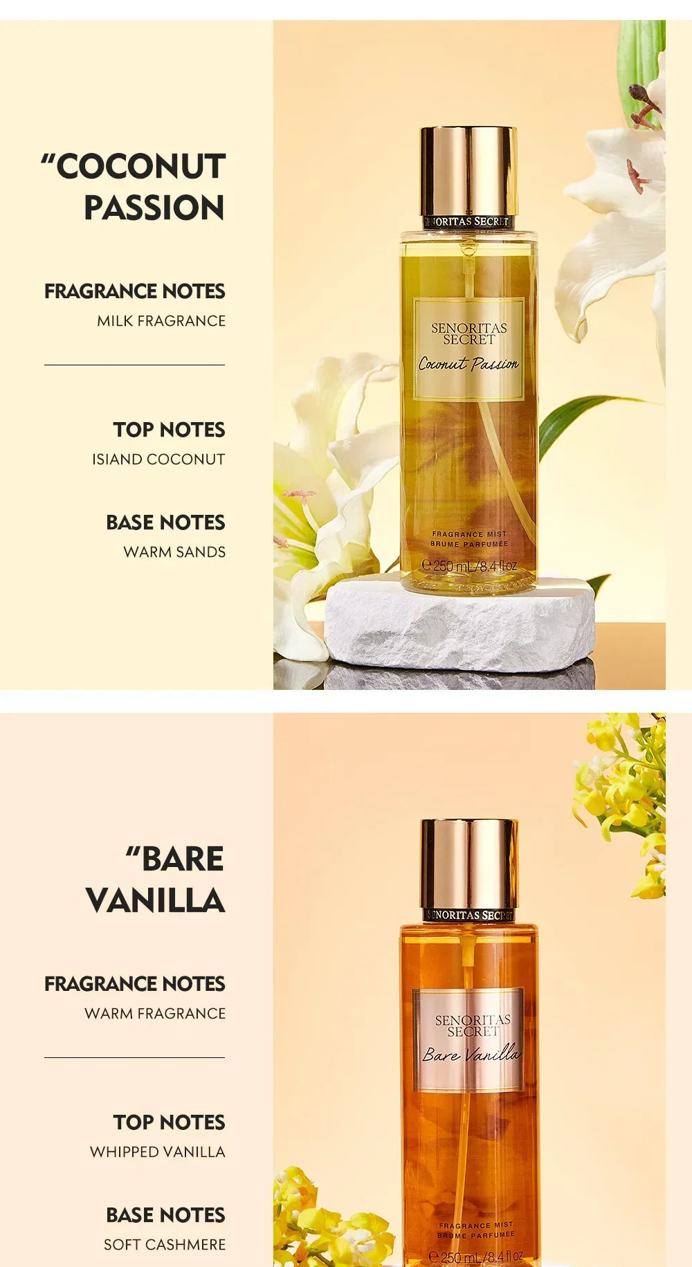 Floral Fruit Fragrance Mist Women Body Spray Vanilla Scent 250ml - 17