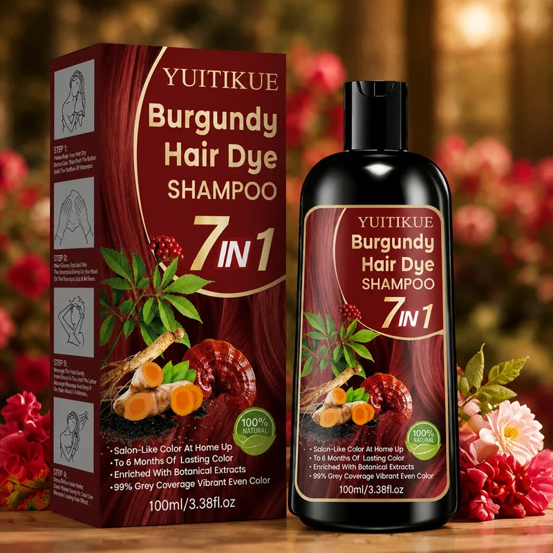 Burgundy 7 in 1 Hair Dye Shampoo with Natural Plant Extracts