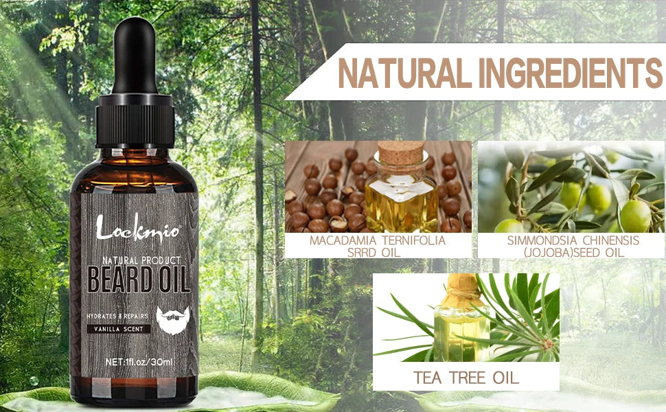 LOCKMIO 2pcs Natural Beard Oil Vanilla Scent Growth and Softening Serum