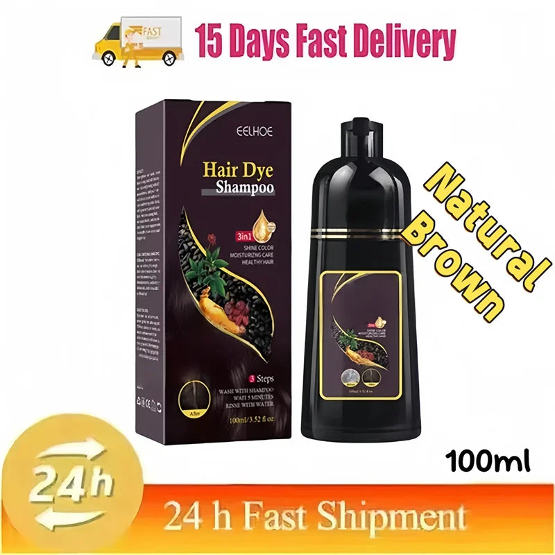3 in 1 Black Hair Dye Shampoo for Gray Hair Coverage