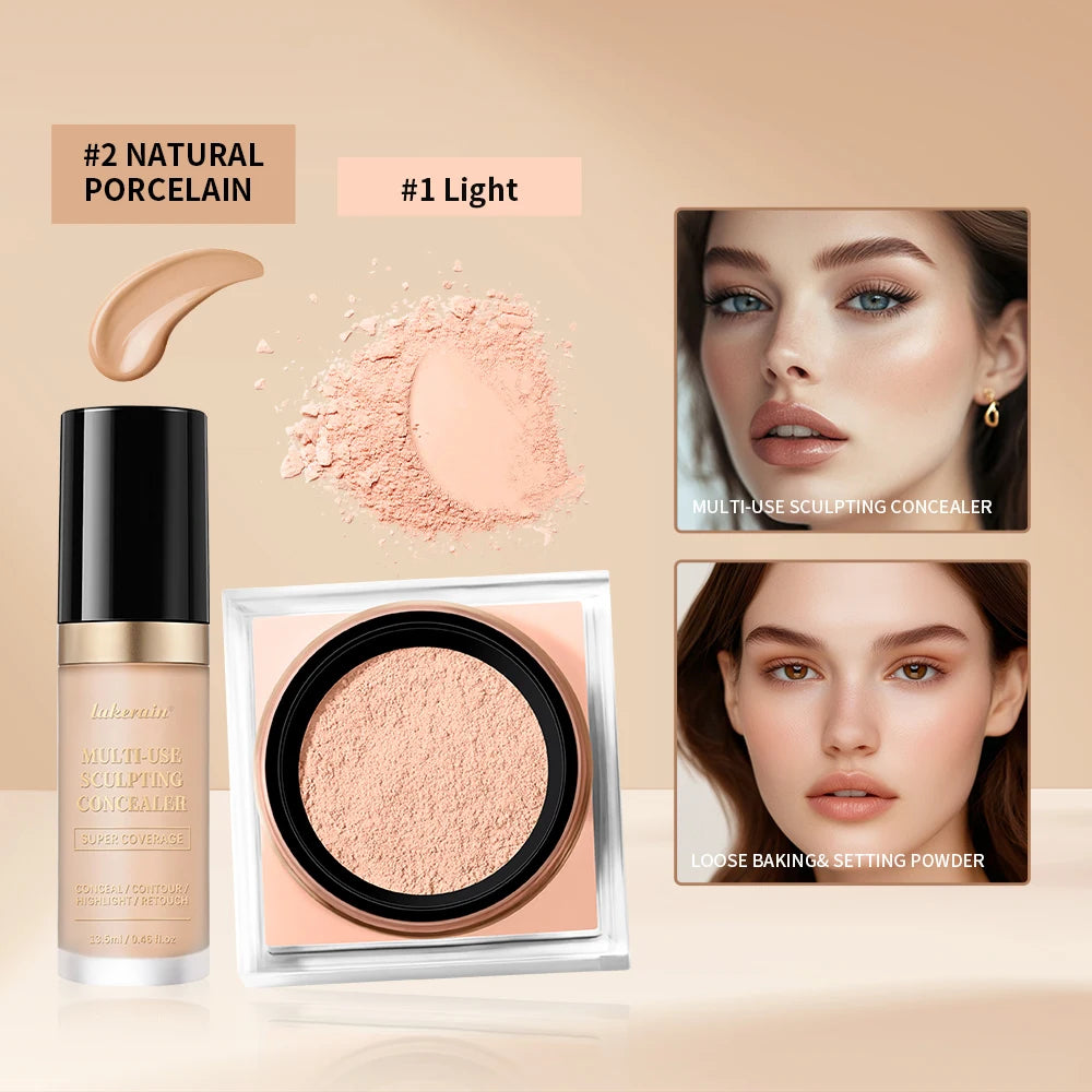 Face Concealer and Matte Setting Powder Makeup Set - 15