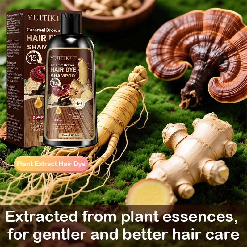 Caramel Brown Hair Dye Shampoo 100ml Plant Extract Grey Coverage