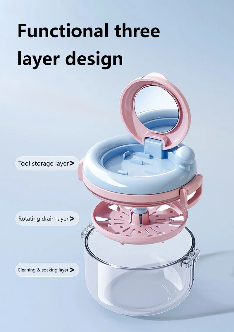 Portable Denture Cleaning Case with Rotary Brush