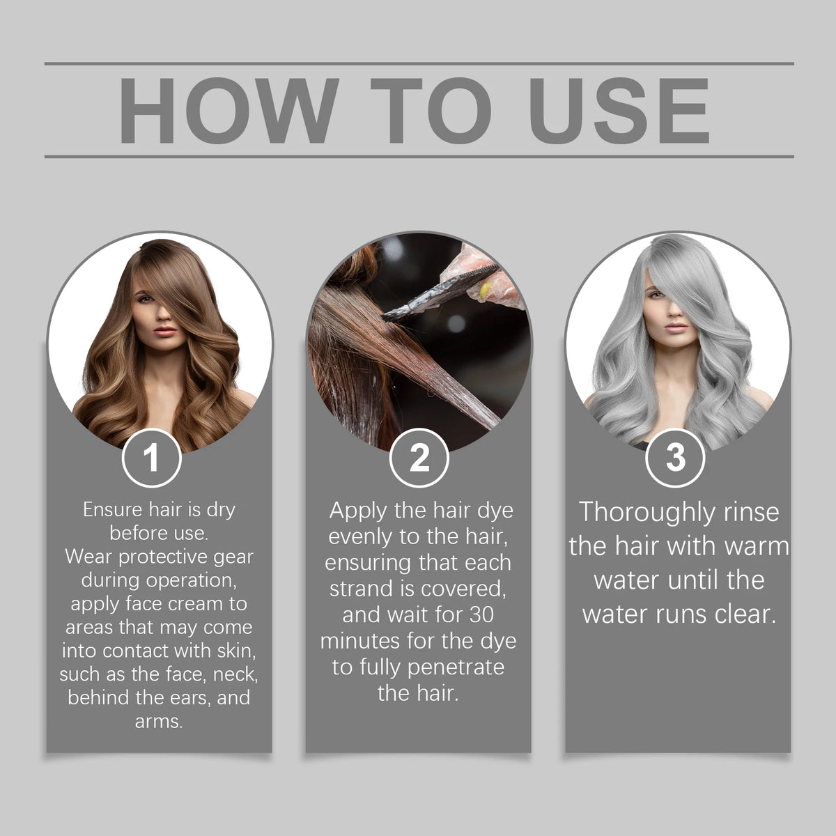Permanent Silver Gray Hair Dye Cream for Vibrant Color Coverage